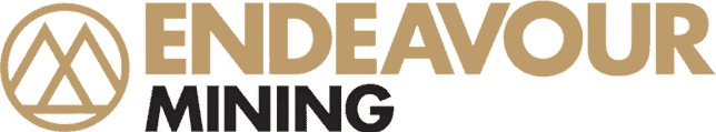 Endeavour Mining corporate logo featuring a gold circular emblem with geometric mountain peaks.