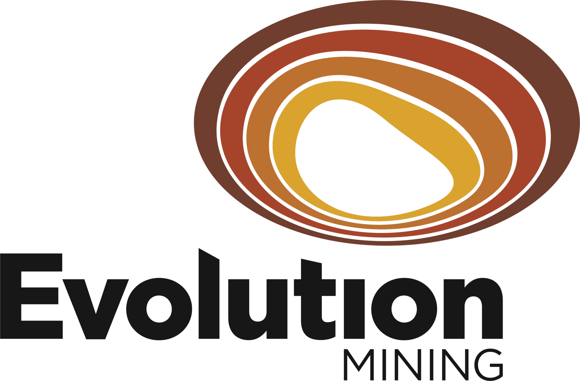 Evolution Mining logo with multicolored circular swirl
