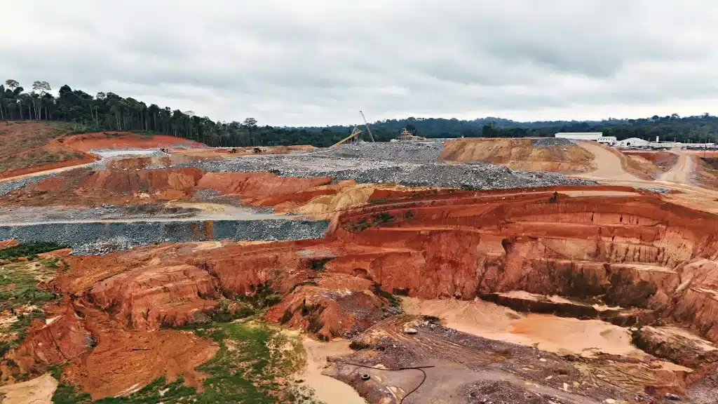 Aerial view of the Tocantinzinho gold mining project in Brazil and surrounding landscape