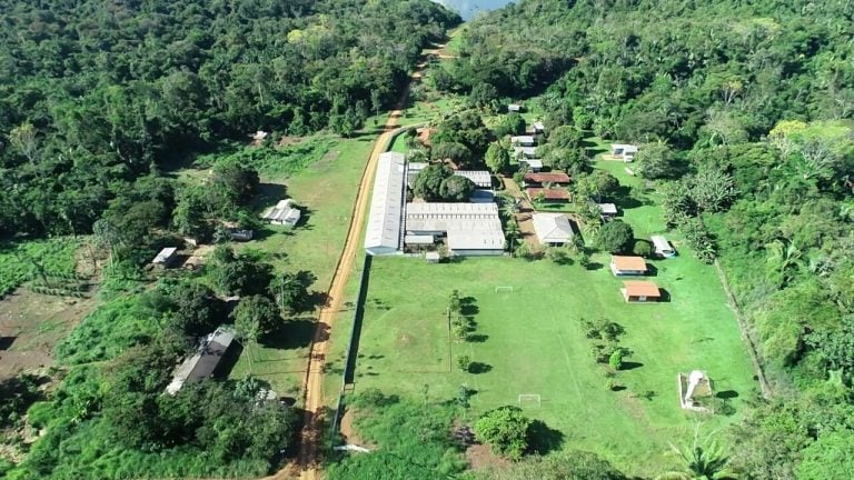 Aerial view of an airstrip and rural infrastructure near the Belo Sun Mining project.