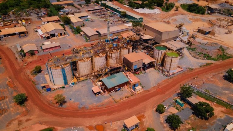 View of the CIL processing tanks and facilities at the Mana gold mine operated by Endeavour Mining.
