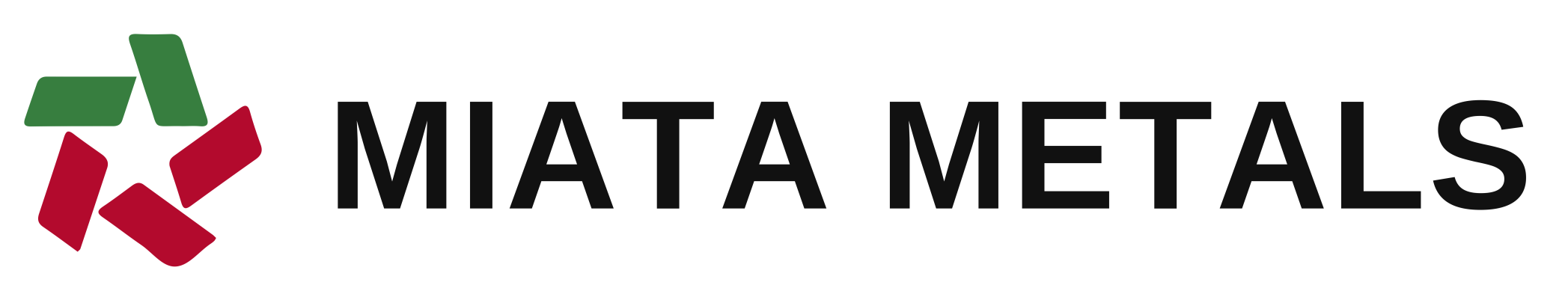 Miata Metals logo with abstract green and red shapes