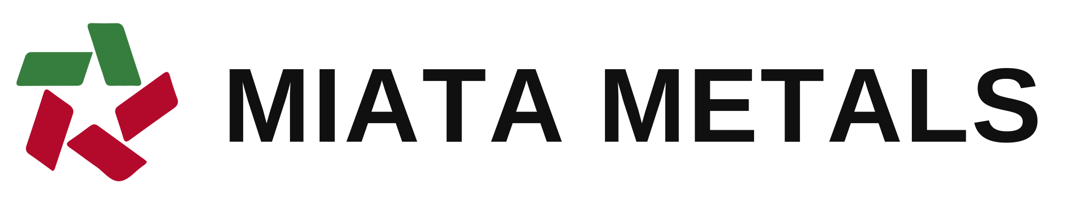 Miata Metals logo with abstract green and red shapes